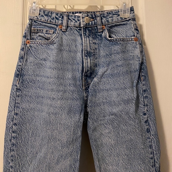 Zara Dark Wash High Rise Straight Leg Jean - Picture 2 of 7